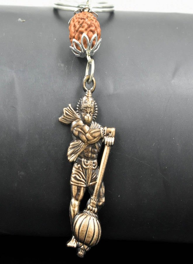 AFH Jay Shree Ram Gadhadhari Lord Hanuman Copper Rudraksha Keychain for Men and Women - Image 1